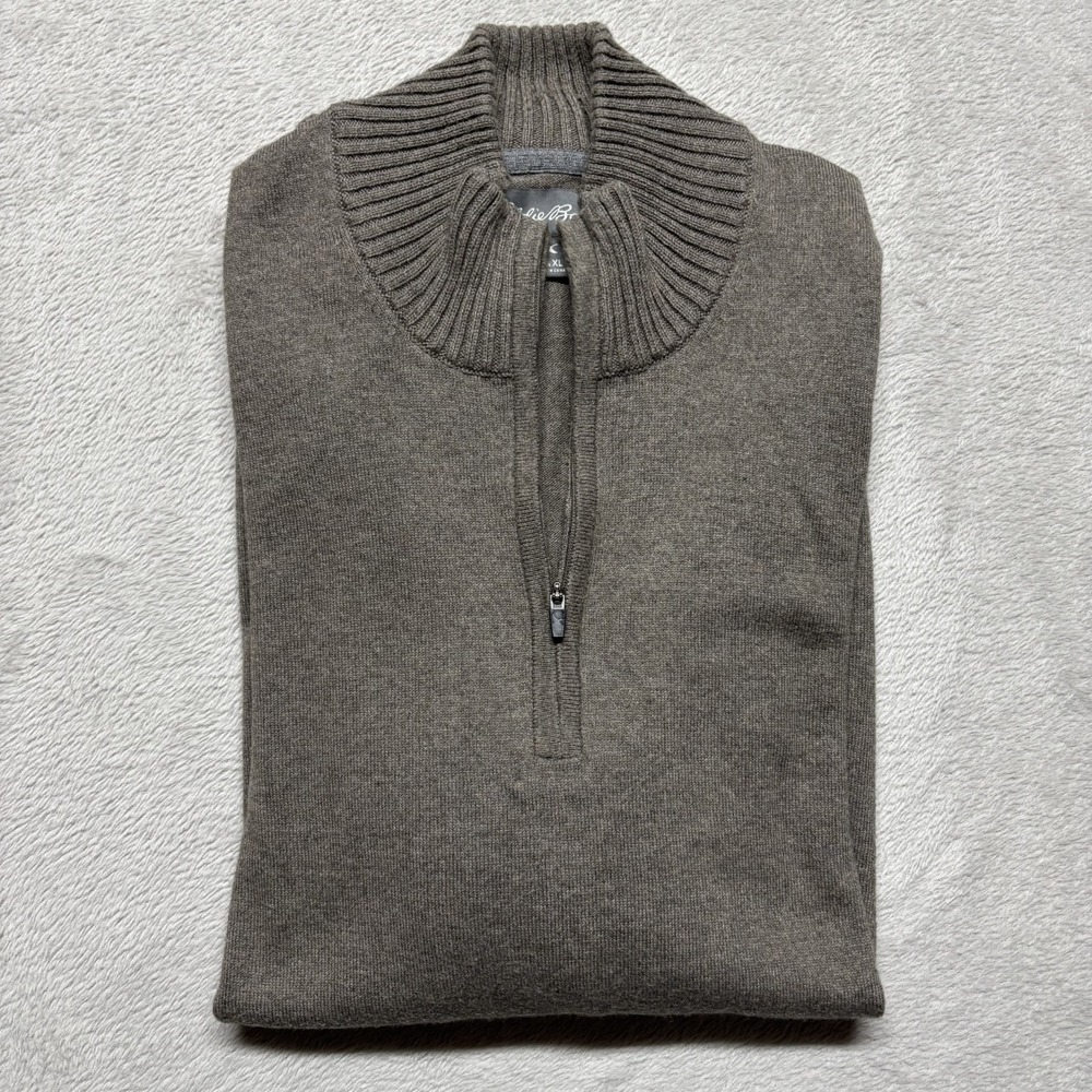 Eddie Bauer Mens 1/4 Zip Sweater Size XL Brown Cotton Merino Wool Blend Pullover - Picture 3 of 7